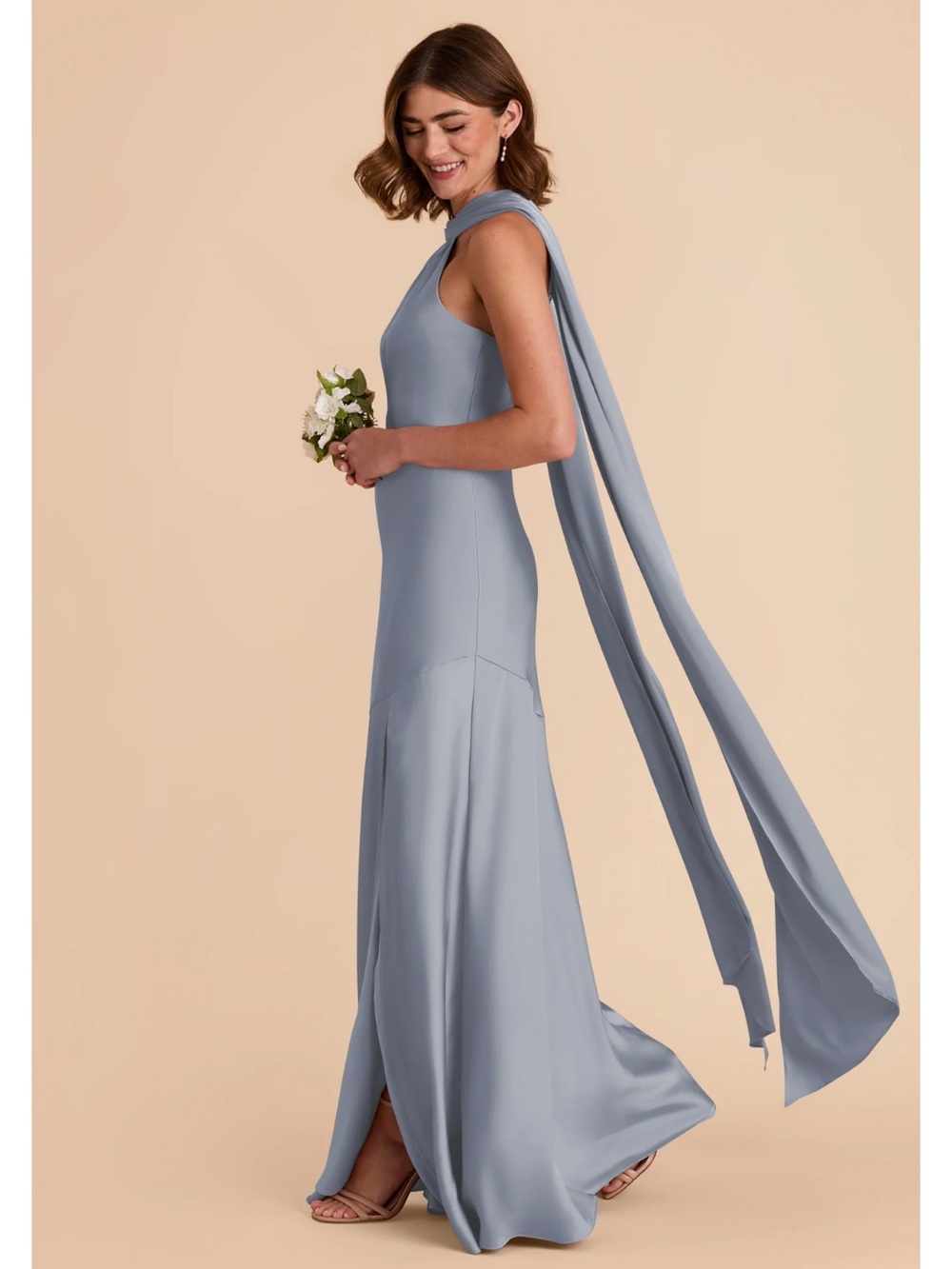 NWT - Birdy Grey Eileen Matte Satin Dress - Dusty Blue - size Large